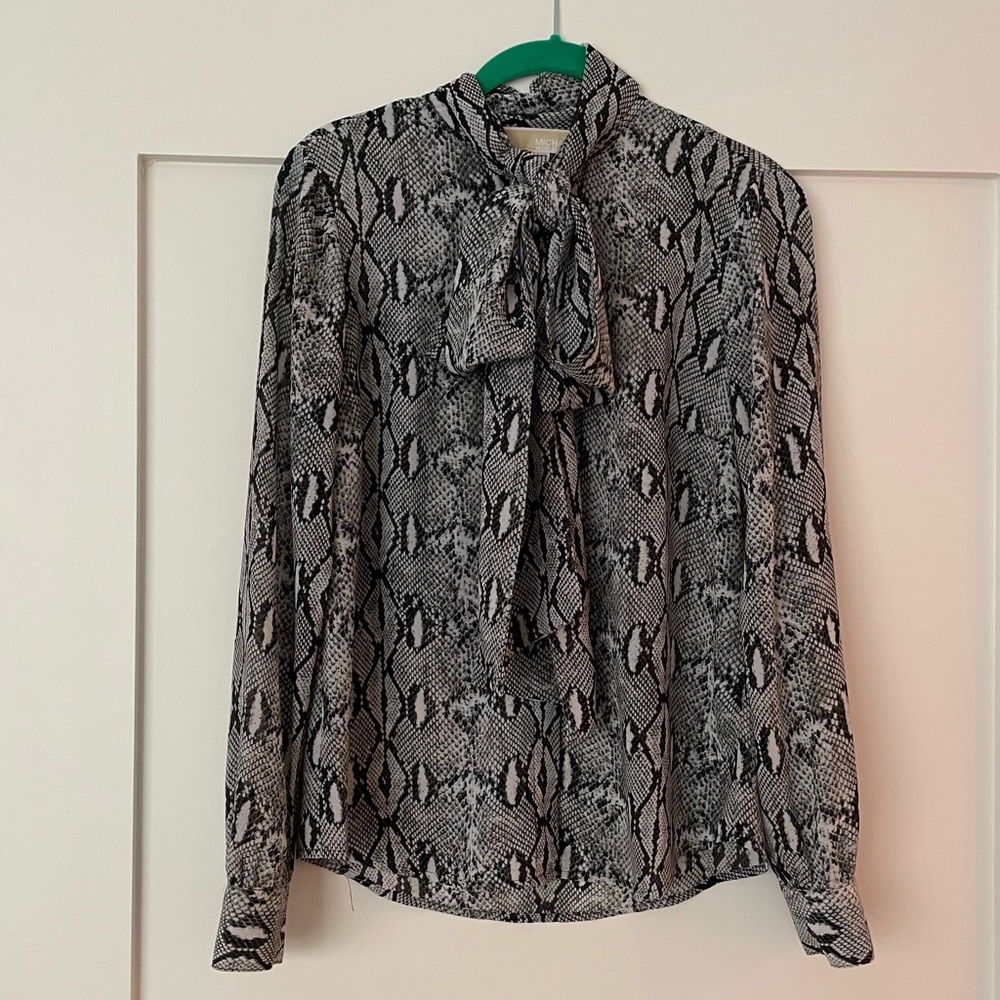Michael Kors Snake Skin Tie-Neck Blouse - S